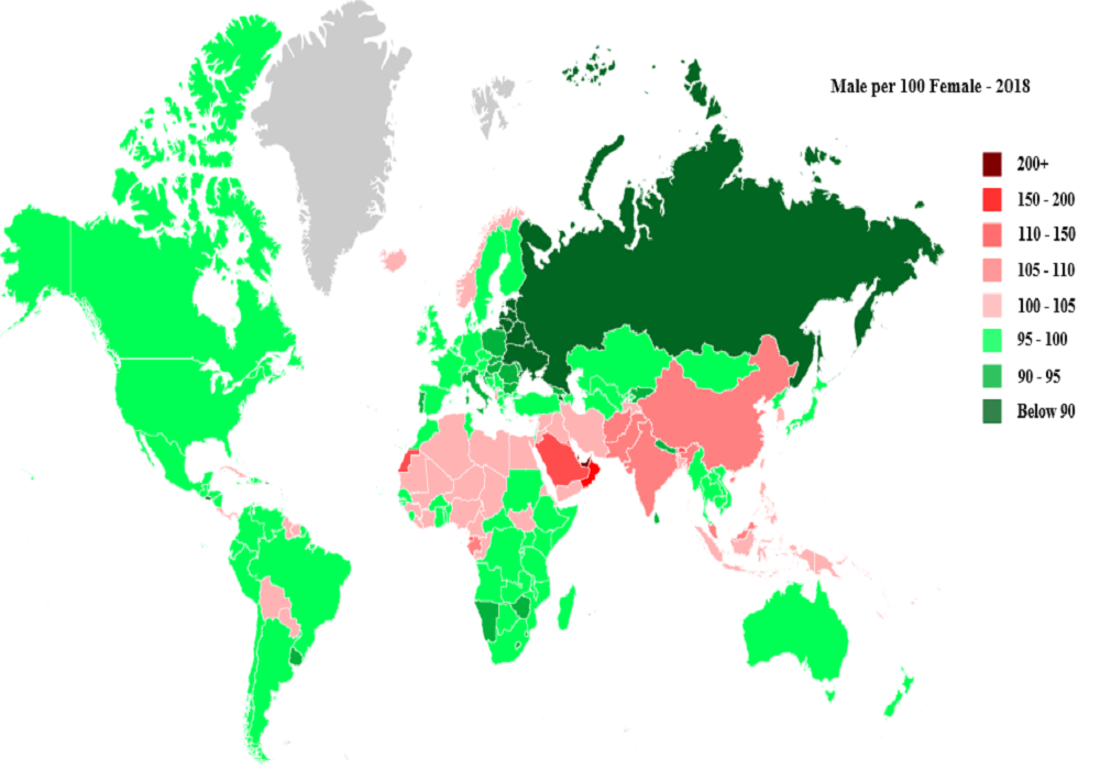 نسبة الذكور والاناث في العالم 2023